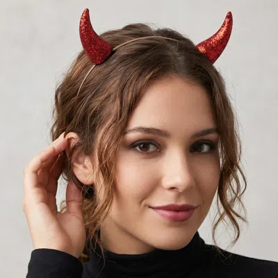Fashnzfab Glitter Halloween Devil Horn Headband In Red