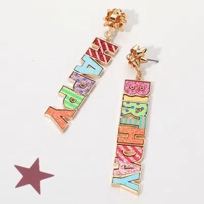 Fashnzfab Glitter Happy Birthday Letter Drop Earrings In Multi