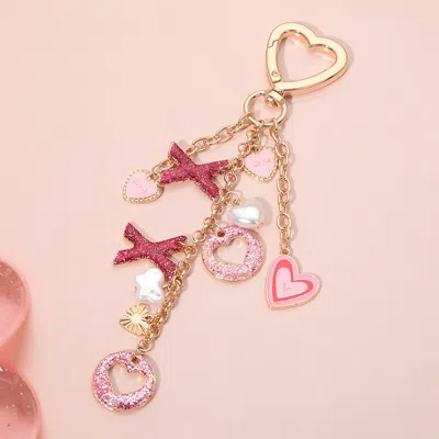 Fashnzfab Glitter Heart Bow Pearl Butterfly Charm Embellished Keychain Bag Charm In Gold