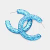 Fashnzfab Glitter Hoop Earrings In Blue
