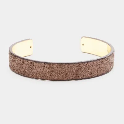 Fashnzfab Glitter Leather Textured Cuff Bracelet Brown, Gold In Multi