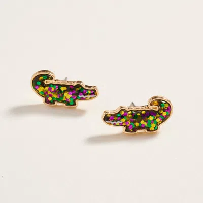 Fashnzfab Glitter Mardi Gras Alligator Stud Earrings In Multi