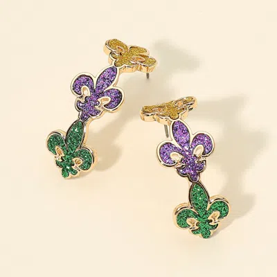 Fashnzfab Glitter Mardi Gras Fleur De Lis Link Hoop Earrings - Multi In Green