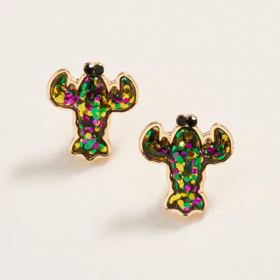 Fashnzfab Glitter Mardi Gras Lobster Stud Earrings In Multi