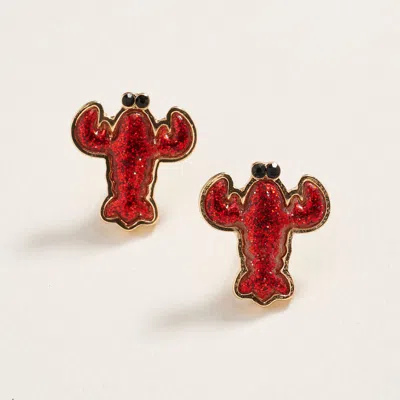 Fashnzfab Glitter Mardi Gras Lobster Stud Earrings In Red