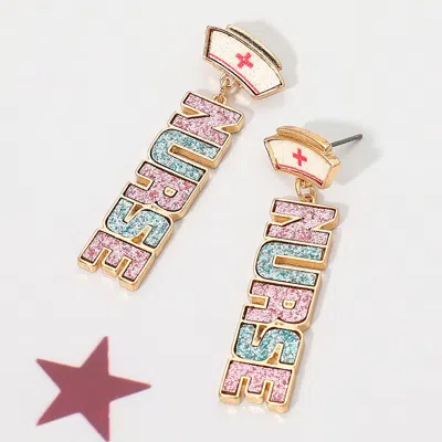 Fashnzfab Glitter Nurse Letter Drop Earrings In Multi