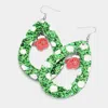 Fashnzfab Glitter Open Teardrop Snowflake Gloves Dangle Earrings - Green, Rhodium In Multi