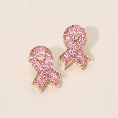 Fashnzfab Glitter Pink Ribbon Stud Earrings In Multi