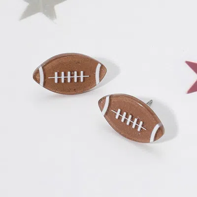 Fashnzfab Glitter Resin Football Stud Earrings In Brown
