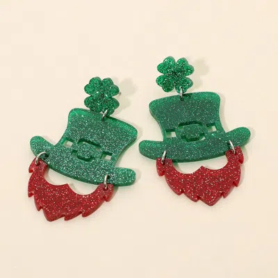 Fashnzfab Glitter Resin Leprechaun Drop Earrings In Green