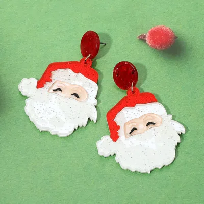 Fashnzfab Glitter Resin Santa Face Dangle Earrings In Red