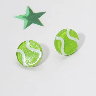 Fashnzfab Glitter Resin Tennis Ball Stud Earrings In Green
