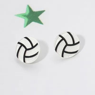 Fashnzfab Glitter Resin Volleyball Stud Earrings White