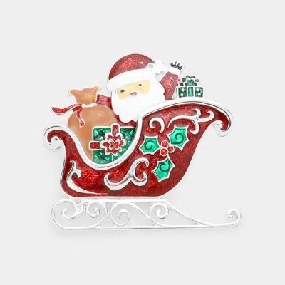 Fashnzfab Glitter Santa Claus Pin Brooch In Red