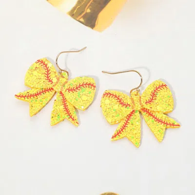 Fashnzfab Glitter Softball Bow Dangle Earrings In Green