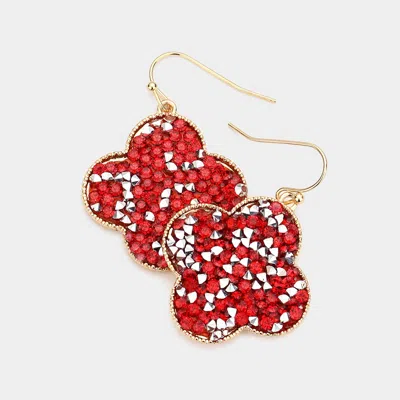 Fashnzfab Glitter Stone Clover Dangle Earrings In Red