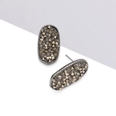 Fashnzfab Glitter Stone Oval Stud Earrings In Metallic