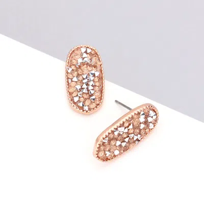 Fashnzfab Glitter Stone Oval Stud Earrings In Gold