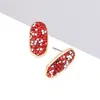Fashnzfab Glitter Stone Oval Stud Earrings In Multi