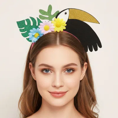Fashnzfab Glitter Toucan Tropical Leaves Floral Party Headband In Multi