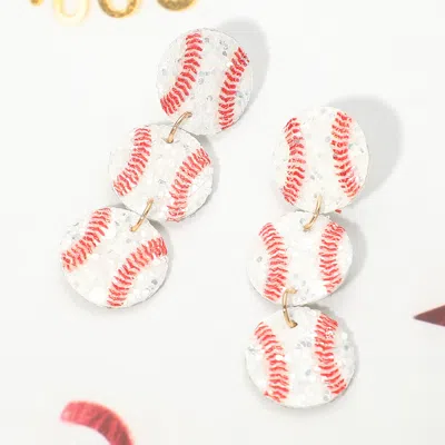 Fashnzfab Glitter Triple Baseball Drop Earrings In Multi