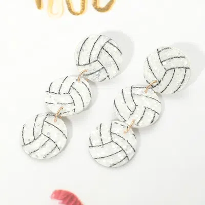 Fashnzfab Glitter Triple Volleyball Drop Earrings In White