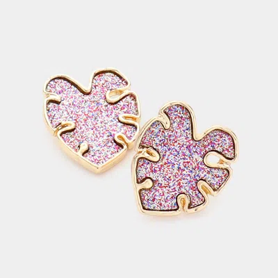 Fashnzfab Glitter Tropical Leaf Stud Earrings In Gold