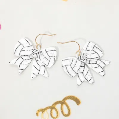 Fashnzfab Glitter Volleyball Bow Dangle Earrings In White