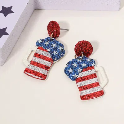 Fashnzfab Glittered American Usa Flag Beer Glass Dangle Earrings In Multi