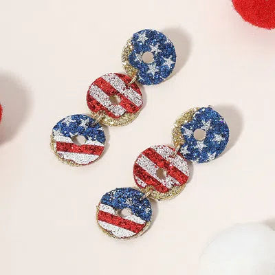 Fashnzfab Glittered American Usa Flag Trip Donut Link Drop Earrings In Blue