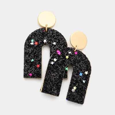 Fashnzfab Glittered Arch Dangle Earrings - Black