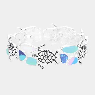 Fashnzfab Glittered Bead Enamel Pointed Metal Turtle Stretch Bracelet Antique Silver In Multi