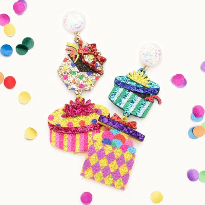 Fashnzfab Glittered Birthday Gift Link Dangle Earrings In Multi