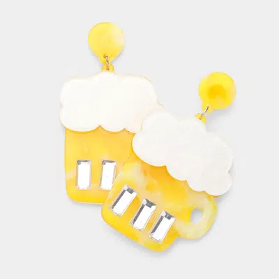 Fashnzfab Glittered Celluloid Acetate Beer Dangle Earrings In Yellow