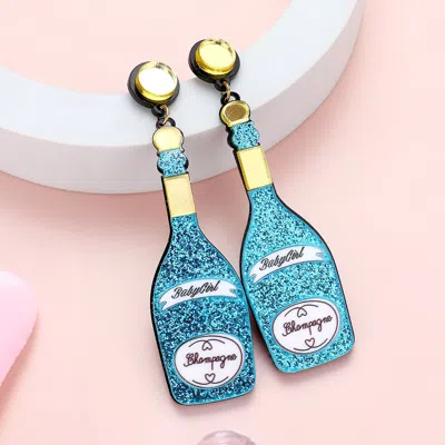 Fashnzfab Glittered Champagne Dangle Earrings In Blue