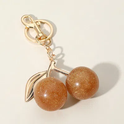Fashnzfab Glittered Cherry Keychain / Bag Charm In Gold