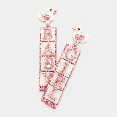 Fashnzfab Glittered Chick Baby Girl Message Dangle Earrings In Pink