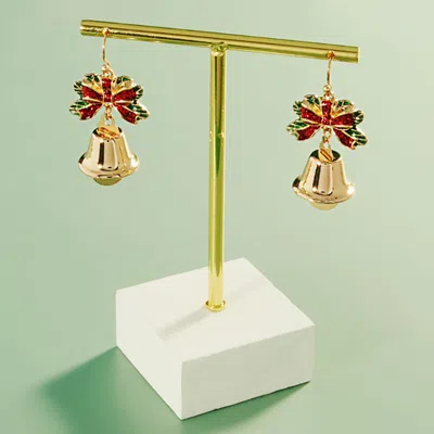 Fashnzfab Glittered Christmas Ball Bell Dangle Earrings In Gold