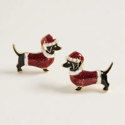 Fashnzfab Glittered Christmas Dachshund Stud Earrings In Red