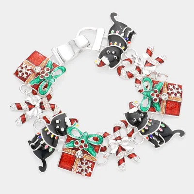 Fashnzfab Glittered Christmas Gift Candy Cane Cat Link Magnetic Bracelet In Red
