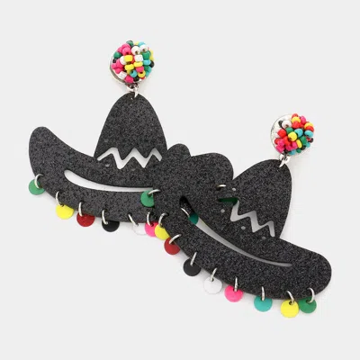 Fashnzfab Glittered Cowboy Hat Dangle Earrings In Black