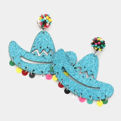 Fashnzfab Glittered Cowboy Hat Dangle Earrings In Blue