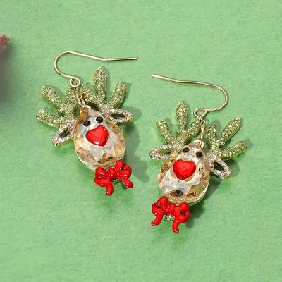 Fashnzfab Glittered Crystal Reindeer Dangle Earrings In Red
