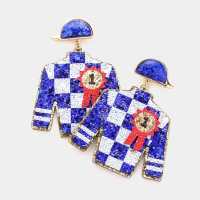 Fashnzfab Glittered Derby Riding Suit Dangle Earrings In Blue