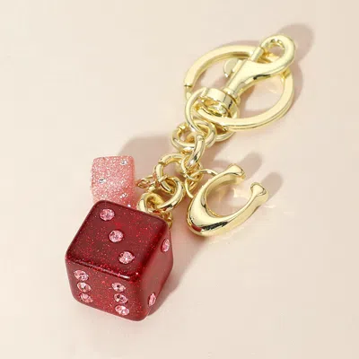 Fashnzfab Glittered Double Dice Keychain / Bag Charm In Red