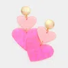 Fashnzfab Glittered Double Resin Heart Link Dangle Earrings In Pink