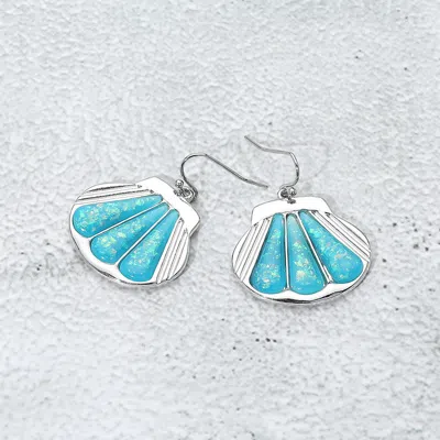 Fashnzfab Glittered Enamel Accent Sea Shell Dangle Earrings In Blue