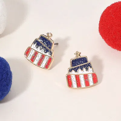 Fashnzfab Glittered Enamel American Usa Flag Cake Stud Earrings In Multi