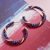 Fashnzfab Glittered Enamel American Usa Twisted Hoop Earrings - Multi, Silver In Gray