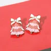 Fashnzfab Glittered Enamel Bow Topper Christmas Tree Earrings - Pink In Pink